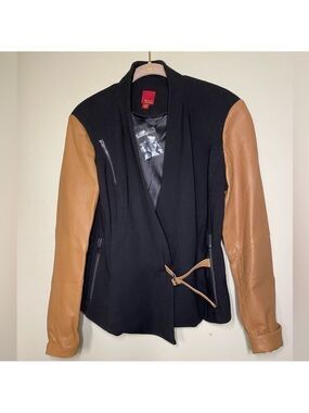 GILI Black Jacket with Tan Leather Sleeves M NWOT